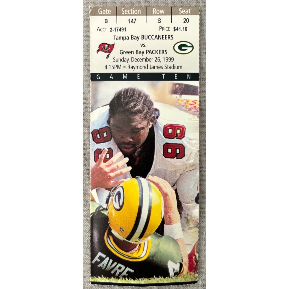 1999 Tampa Bay Buccaneers vs Green Bay Packers Full Game Ticket Stub Sapp Favre